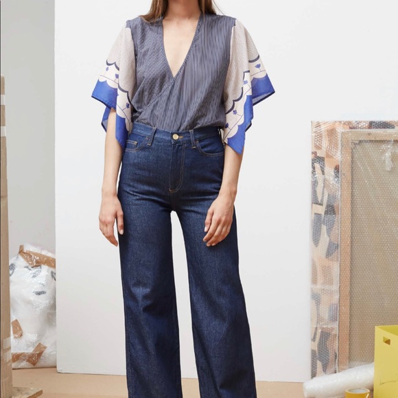 Rodebjer Malena Wrap Kimono Blouse in Border Blue - Picture 2 of 6